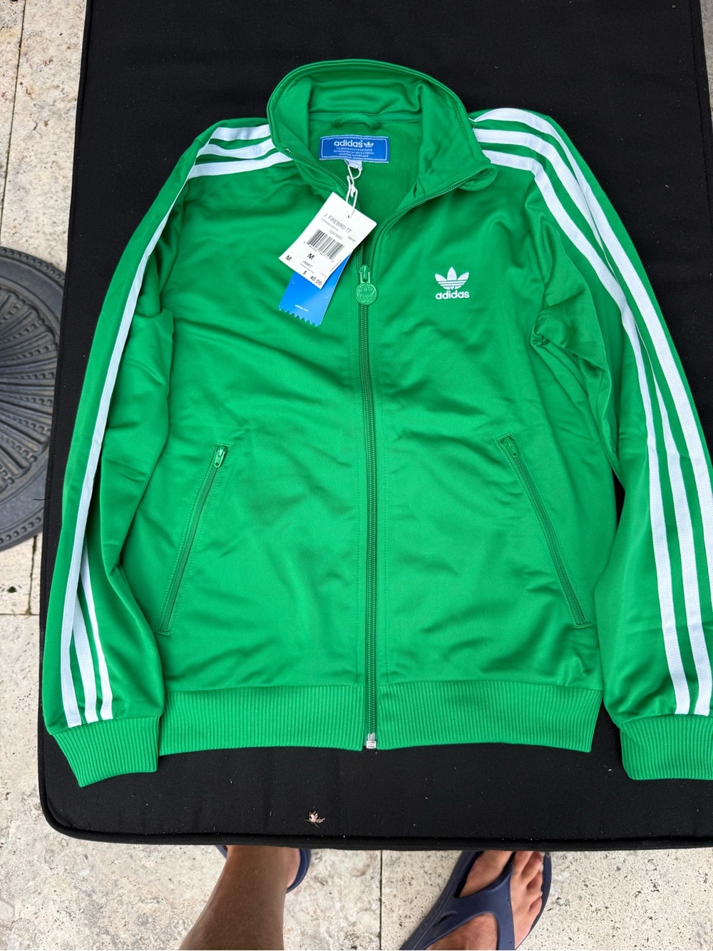 adidas Green Firebird Track Jacket with White Accents - Picture 4 of 5